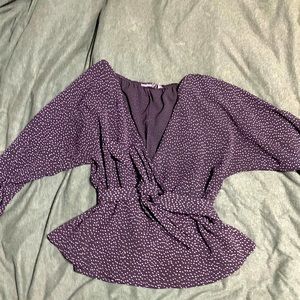 Black boohoo kimono wrap blouse, with polka dots